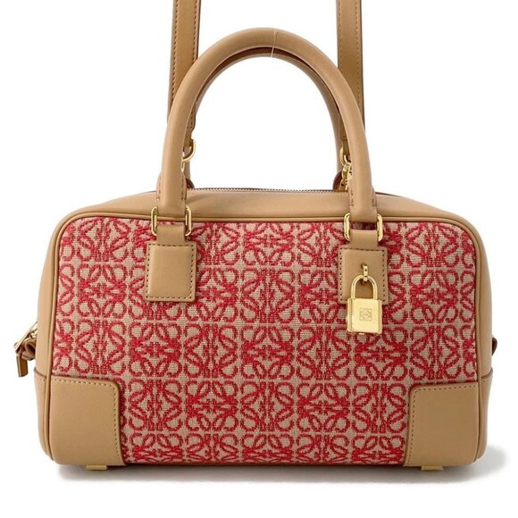 LOEWE Amazona 23 Anagram Size 23 Canvas/Leather Beige/Red - Picture 1 of 14